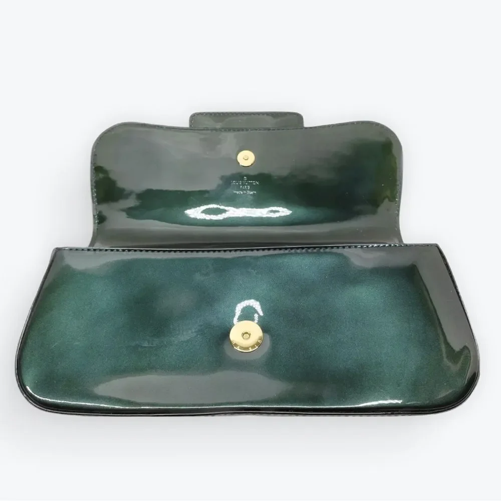 Auth Louis Vuitton Petroleum Green Vernis Patent Monogram Pochette SoBe Clutch - Picture 5 of 9